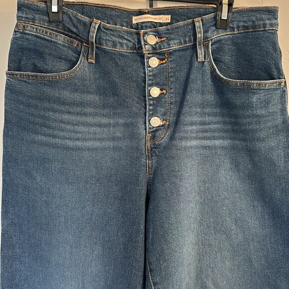 Levi’s Mile High Rise Cropped Wide Leg Med Wash Denim Jeans Button Fly Size 31 - Picture 5 of 12